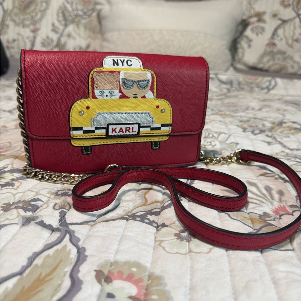 Karl Lagerfeld Red and Yellow Taxi Crossbody Bag